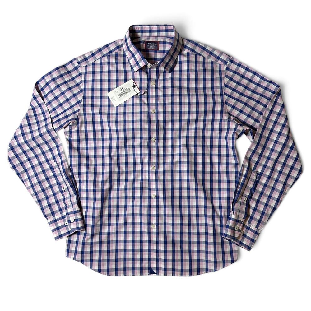 UNTUCKit Adriano Wrinkle-Free Shirt Mens Size L Pink Navy Check Cotton NWT